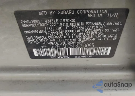 2023 Subaru Crosstrek Premium z USA, uszkodzony, nr VIN JF2GTAPC5P8290065